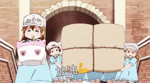 血小板 加油 工作細胞 可愛 搬重物 同心協力 GIF