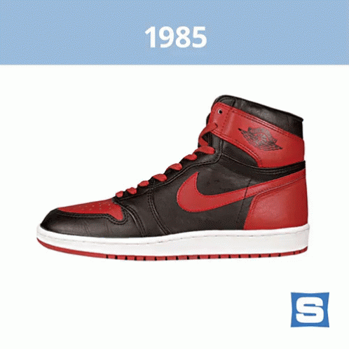 1985: Air Jordan 1 "Banned" GIF. This 498 x 498 animated GIF is part of our nike logo collection. Created by solecollector. View the original animation…