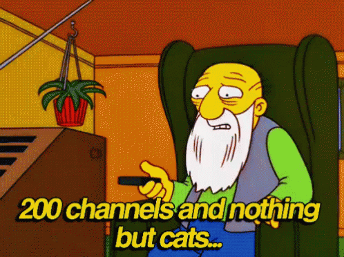 200 Channels And Nothing But Cats - The Simpsons GIF. This 498 x 372 animated GIF is part of our simpsons crazy cat lady collection. Related themes include…