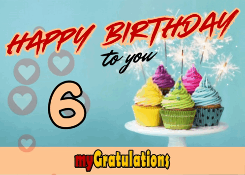 6 Years Old Birthday Muffins GIF. This 498 x 356 animated GIF is part of our kid happy birthday collection. Related themes include happy birthday, hbd…