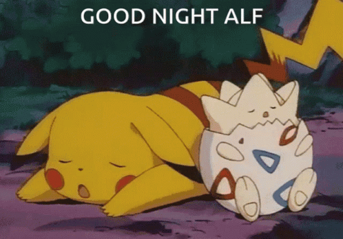 Alf Good Night GIF. This 498 x 348 animated GIF is part of our pikachu and togepi collection. Related themes include good night, pikachu, pokemon. Created…