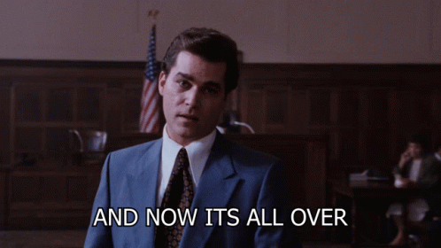 And Now Its All Over Goodfellas GIF. This 498 x 280 animated GIF is part of our goodfellas collection. Related themes include done, finished. Created by…