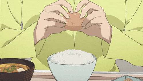 Anime Adding Egg To Cook Rice GIF