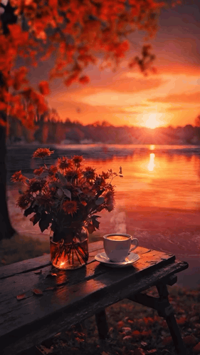 Autumn Sunset By The Lake GIF