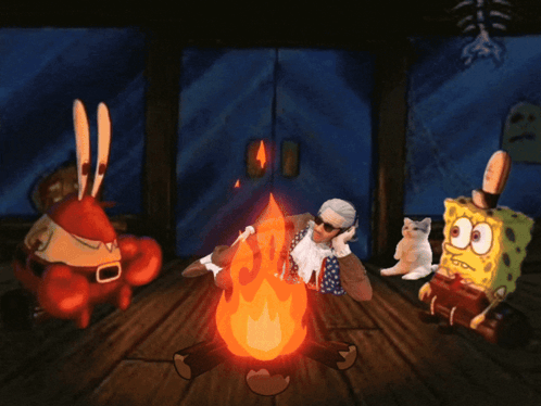 Benjammins Camp GIF. This 498 x 374 animated GIF is part of our spongebob fire collection. Related themes include fire, mr krabs, scary. Created by…