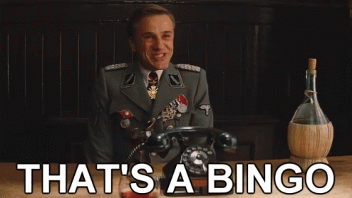 Bingo Hans Landa GIF. This 498 x 280 animated GIF is part of our hans landa collection. Related themes include bingo. View the original animation, share it…