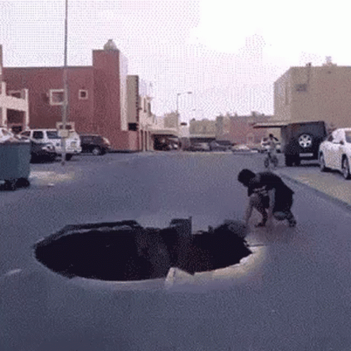 Boy Falls In Hole GIF. This 498 x 498 animated GIF is part of our sinkhole collection. Created by Tinsil. View the original animation, share it, or browse…