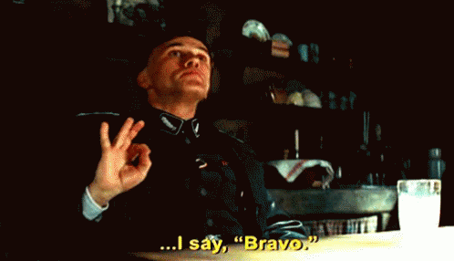 "Bravo." GIF. This 498 x 286 animated GIF is part of our hans landa collection. Related themes include bravo. View the original animation, share it, or…