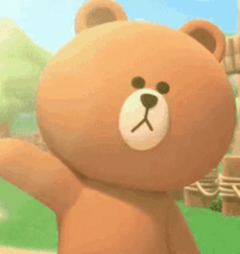Brown bear waving with right paw in a repeating motion.