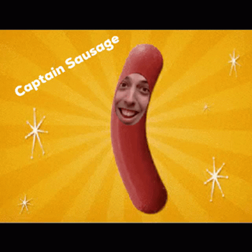 Captain Sausage Sausage GIF. This 498 x 498 animated GIF is part of our sausage girl collection. Related themes include dance, smile. Created by Energy1058…