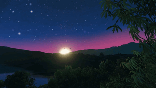 Countryside Sunset Sun Down At Night GIF