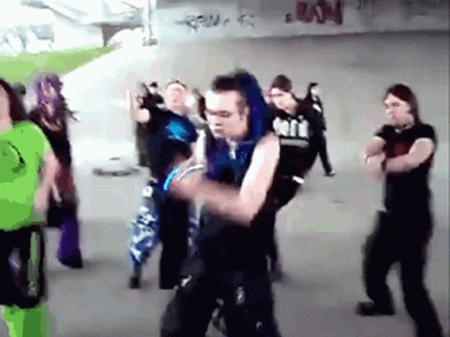 Cybergoth Dance Party GIF. This 498 x 373 animated GIF is part of our night elf dance collection. Related themes include goth. Created by sorandumb. View…