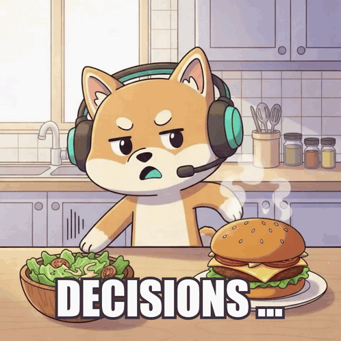 Decisions Salad Or Burger GIF. This 498 x 498 animated GIF is part of our food collection. Related themes include hmm, hungry, indecisive. Created by WUFFI…