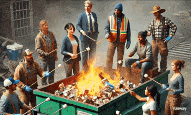 Dumpster Fire Roasting Marshmallows Over A Dumpster Fire GIF