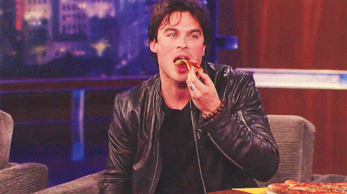 Eating Pizza Damon Salvatore GIF