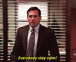 Everybody Stay Calm! GIF. This 244 x 198 animated GIF is part of our the office its happening collection. Related themes include michael scott, steve…