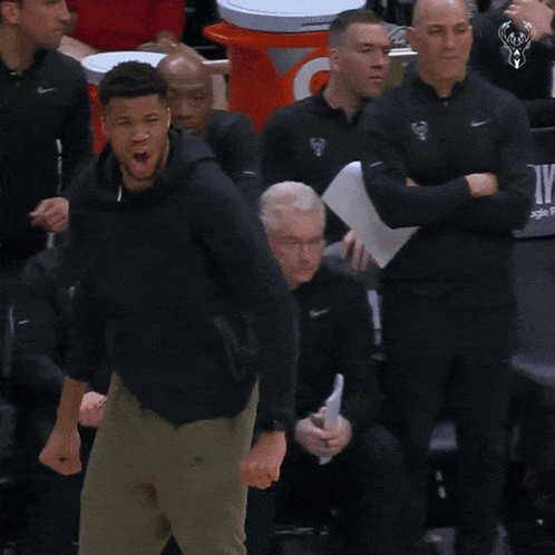 Giannis Cheer GIF. This 498 x 498 animated GIF is part of our hype man collection. Related themes include cheer, hype. Created by erinep. View the original…
