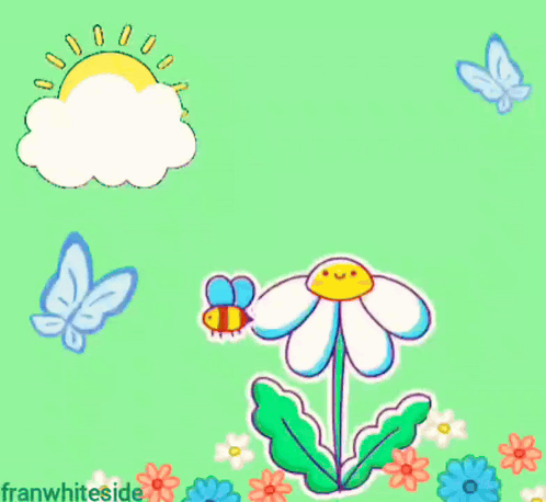 Good Morning Cartoon Flower Bee Butterflies GIF