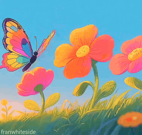 Good Morning Colorful Butterfly And Flowers GIF