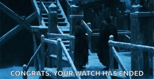 Got Nights Watch GIF. This 498 x 258 animated GIF is part of our my watch has ended collection. Related themes include congrats, finished. Created by…