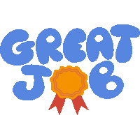 Great Job Yellow Ribbon Inside Great Job In Blue Bubble Letters Sticker