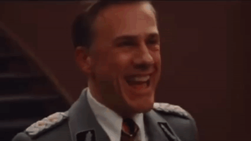 Hans Landa Laughing GIF. This 498 x 281 animated GIF is part of our hans landa collection. Related themes include laughing. Created by westofloppa. View the…