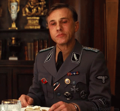 Hans Landa Se La Come Carioca GIF. This 498 x 462 animated GIF is part of our hans landa collection. Created by Puyopuyopuyo. View the original animation…