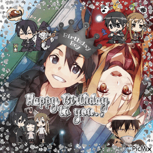 Happy Birthday Kirito GIF. This 498 x 498 animated GIF is part of our happy anime guy collection. Related themes include anime, birthday, celebration…