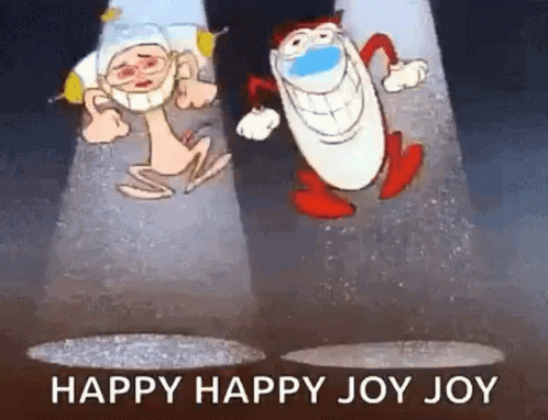 Happy Jumping GIF. This 498 x 382 animated GIF is part of our ren and stimpy happy happy joy joy collection. Related themes include excited, happy, joyful…