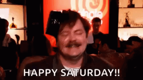 Happy Saturday Ron Swanson GIF. This 498 x 280 animated GIF is part of our ron swanson drunk collection. Related themes include happy saturday, ron swanson…