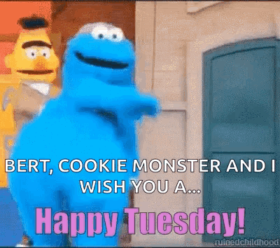 Happy Tuesday Cookie Monster Dance GIF. This 400 x 354 animated GIF is part of our lustiger dienstag collection. Related themes include dancing, happy…