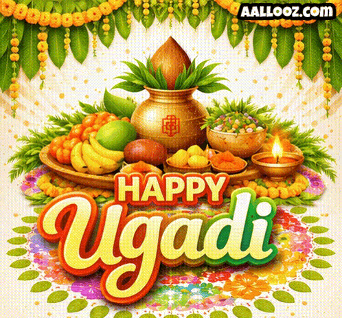 Happy Ugadi 2026 Telugu New Year GIF. This 498 x 463 animated GIF is part of our happy ugadi collection. Created by AALLOOZ. View the original animation…