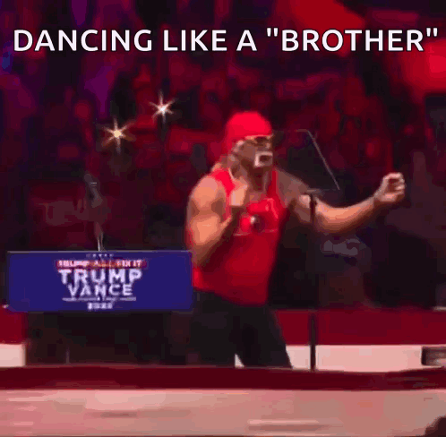 Hulk Hogan Trumpmania GIF. This 498 x 488 animated GIF is part of our hulk trump collection. Related themes include dance, dancing, haha. Created by…