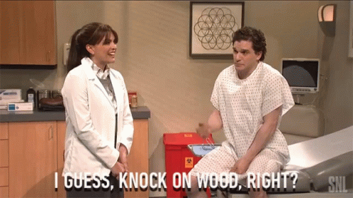 I Guess Knock On Wood Right Avoiding Bad Luck GIF