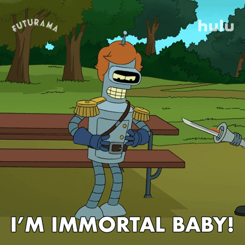 I'M Immortal Baby Bender GIF. This 498 x 498 animated GIF is part of our stop hes already dead collection. Created by Futurama. View the original animation…