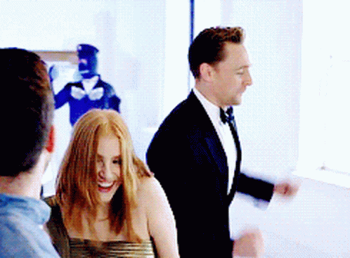 Jessica Chastain Tom Hiddleston GIF. This 498 x 367 animated GIF is part of our tom hiddleston dancing collection. Related themes include awkward, dancing…