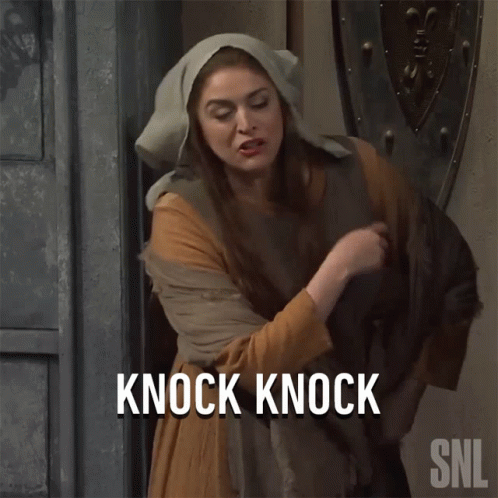 Knock Knock Saturday Night Live GIF. This 498 x 498 animated GIF is part of our hello is there anybody out there collection. Related themes include hello…