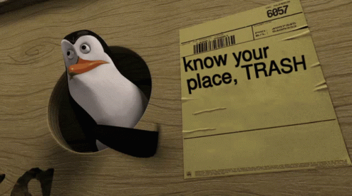 Know Your Place Trash GIF. This 498 x 278 animated GIF is part of our know your place trash collection. Created by 12yl. View the original animation, share…