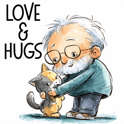Love And Hugs Grandpa And Cat GIF
