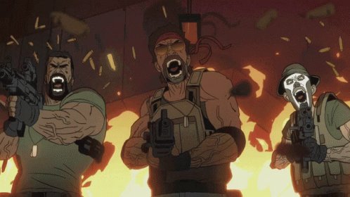 Love Death And Robots Kill Team Kill GIF. This 498 x 280 animated GIF is part of our firing squad collection. Related themes include fire. Created by…
