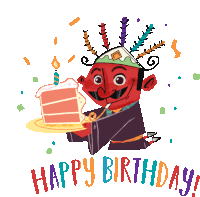Male Ondel-ondel Offering Birthday Cake Sticker