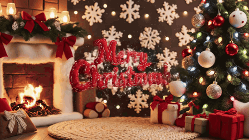 Merry Christmas Fireplace GIF