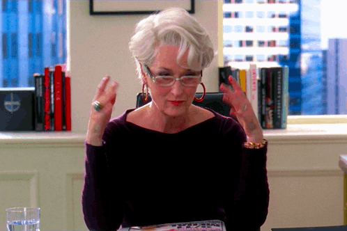 Meryl Streep Emily Blunt GIF. This 498 x 332 animated GIF is part of our miranda priestly collection. Related themes include hands. Created by Cat_3. View…