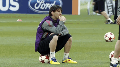 Messi Sitting On Ball Thinking GIF