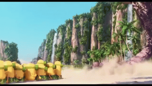 Minions Vs Dinosaur  GIF. This 497 x 280 animated GIF is part of our thanks for your attention animation minions collection. Related themes include amazed…