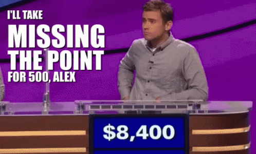 Missing The Point Jeopardy GIF. This 498 x 300 animated GIF is part of our jeopardy music collection. Created by Smitherd. View the original animation…