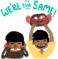Monkey And Boy Wear Face Masks And Say 'We'Re The Same!' Sticker