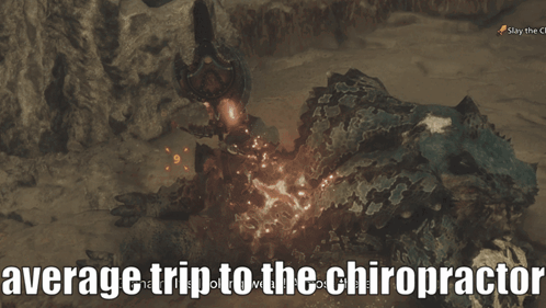 Monster Hunter Wilds Chiropractor GIF. This 498 x 281 animated GIF is part of our monster hunter charge blade collection. Related themes include funny…