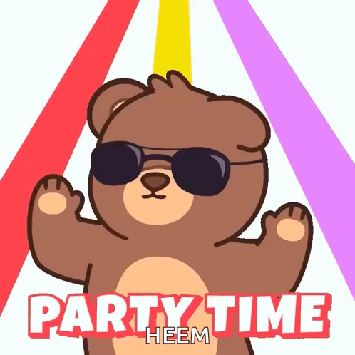 Party Hard Time To Party GIF. This 498 x 498 animated GIF is part of our party hard dance collection. Related themes include bear, bearish, bearishaf…