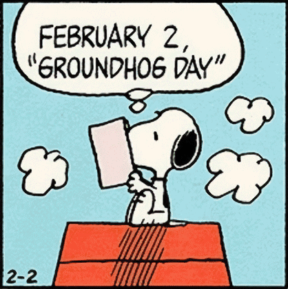 Peanuts Snoopy Happy Groundhog Day Woodstock Ground Hug Day Doghouse GIF